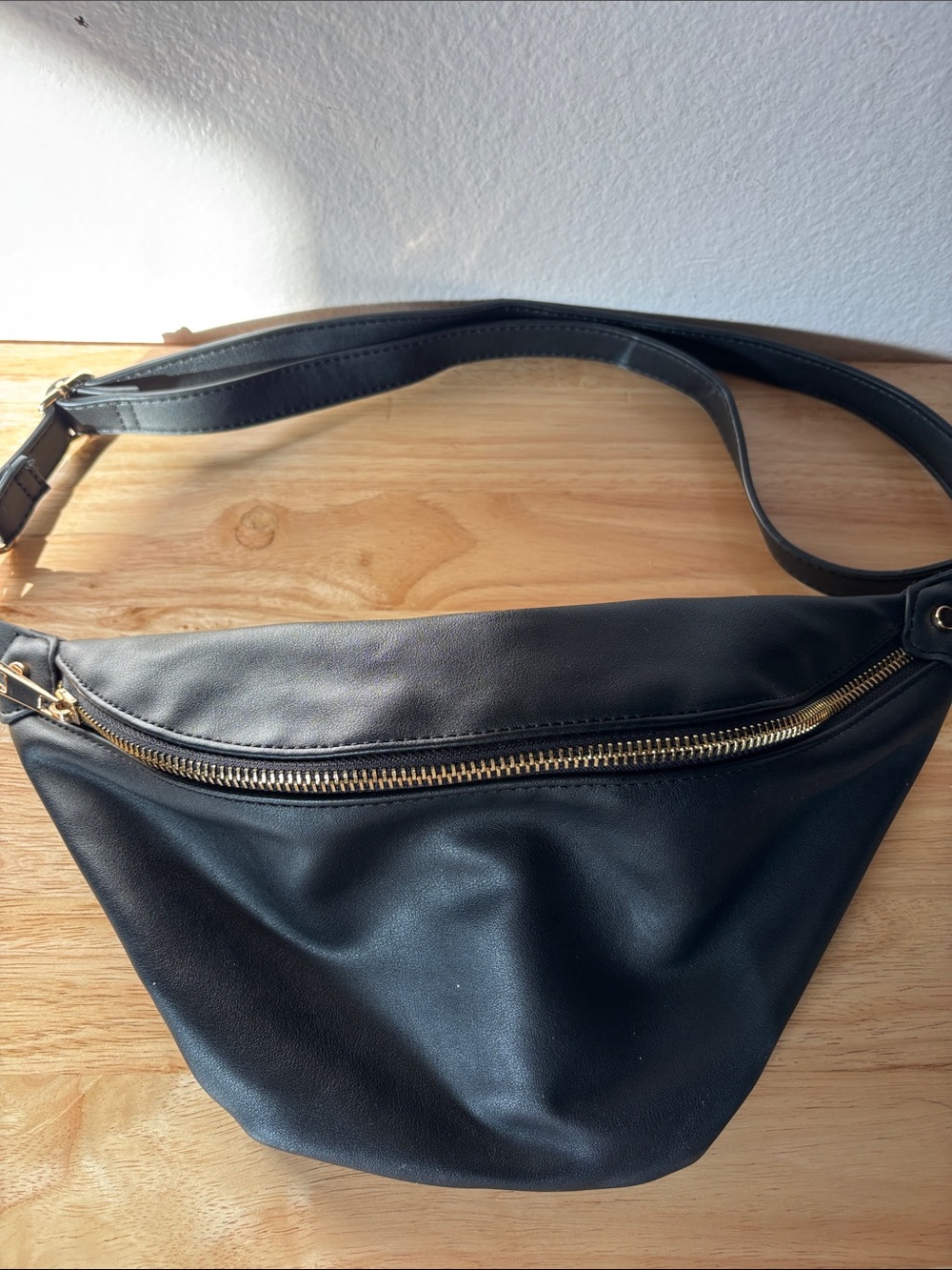 A New Day Black Crescent Belt Bag Fanny Pack Crossbody Gold Hardware